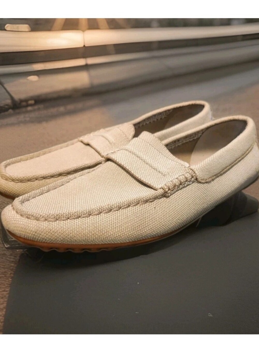 Rothy's Men's Daily Drive Cream Canvas Driving Loafers Sz.11